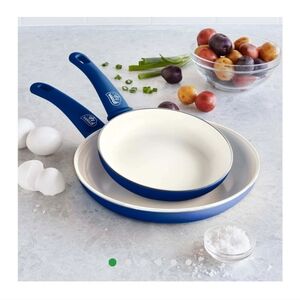 Ceramic Fry Pan 2 piece Set In Navy Blue Green Life